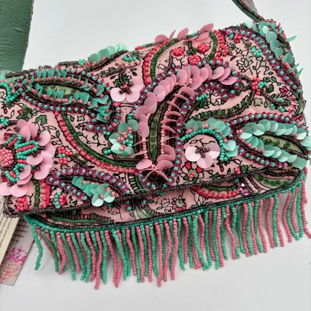 Made in India Hand Beaded Paisley Bag Floral Sequin Embellished Boho  Purse - Picture 3 of 8